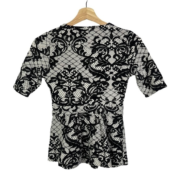 Anthropologie Postmark Black & White Lace Fitted Short Sleeve Blouse XXS - Picture 2 of 3